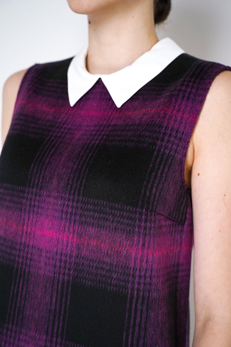 Nº21 Fuzzy Flannel Checked Dress with Detachable Collar in Black and Magenta Vancouver. Shop Online or in Store. 