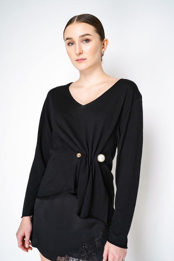 Philosophy di Lorenzo Serafini Virgin Wool Pullover with Pin Brooch in Black Vancouver. Shop Online or in Store. 