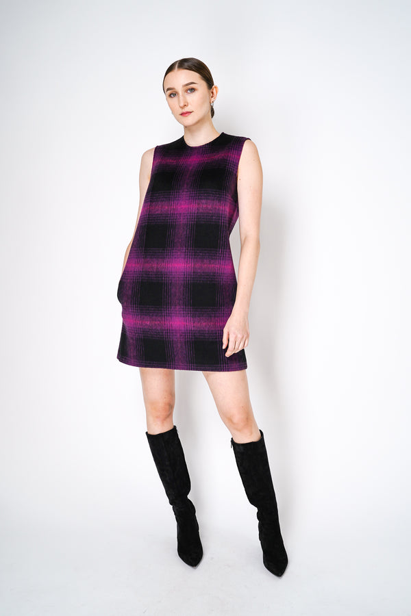 Nº21 Fuzzy Flannel Checked Dress with Detachable Collar in Black and Magenta Vancouver. Shop Online or in Store. 