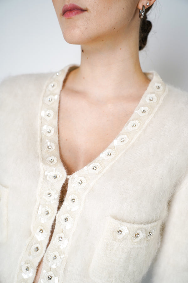 Alberta Ferretti Brushed Mohair Cropped Cardigan in White