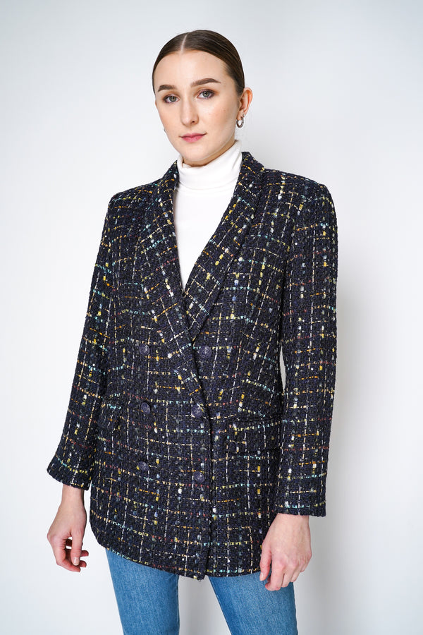 L'Agence Jayda Tweed Blazer in Black Multicolour Plaid