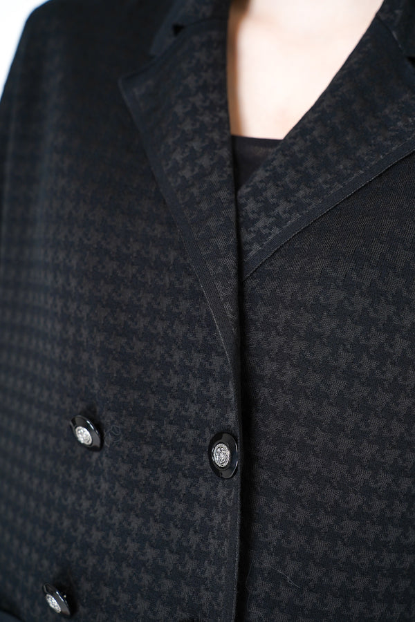 D. Exterior Knit Cardigan-Blazer in Black Houndstooth Print