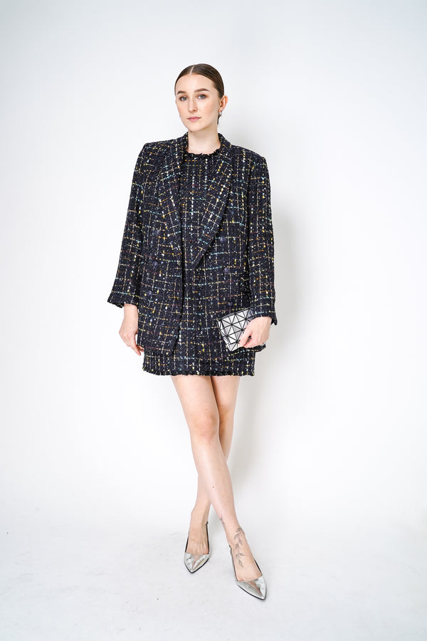 L'Agence Jayda Tweed Blazer in Black Multicolour Plaid