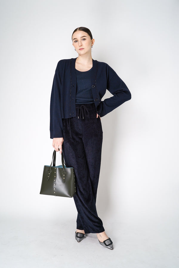 Fabiana Filippi Cashmere Blend Knitted Cardigan with Sequined Neckline in Navy