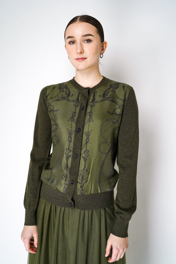 Fabiana Filippi Knitted Cardigan with Printed Silk Twill Front in Loden Green