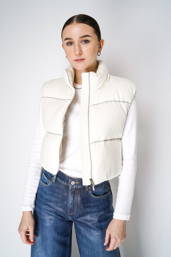 Peserico Padded Cashmere Vest with Brilliant Beading Stripes in Ivory