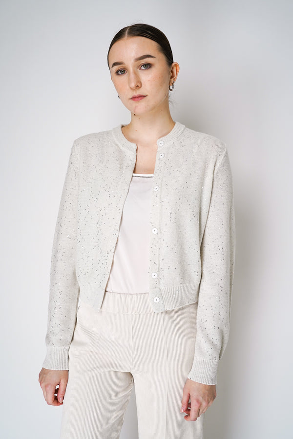 Peserico Cashmere Blend Sparkly Cardigan with All Over Sequin Details in Off-White