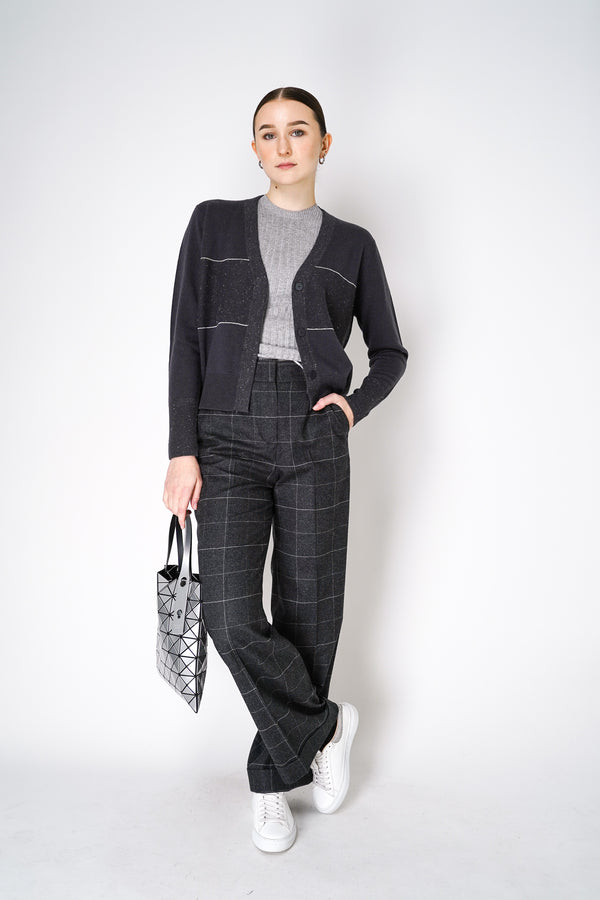 Peserico Cashmere Blend Knitted Cardigan with Lurex Stripes in Charcoal