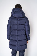 Herno A-line Satin Finish Hooded Jacket in Navy