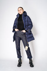 Herno A-line Satin Finish Hooded Jacket in Navy