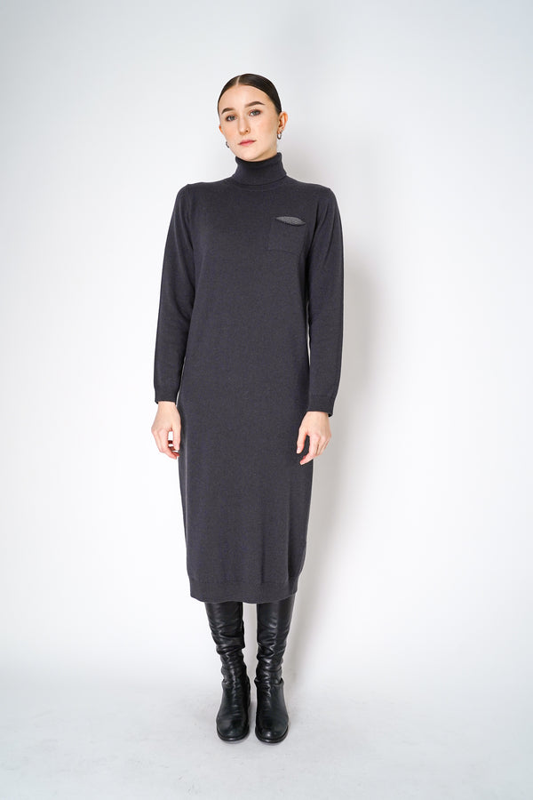 Peserico Long Sleeve Turtleneck Knit Dress in Grey