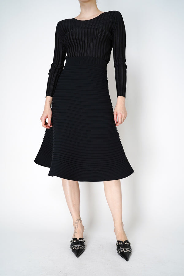 Pleats Please Issey Miyake Bounce Knit Flared Skirt in Black