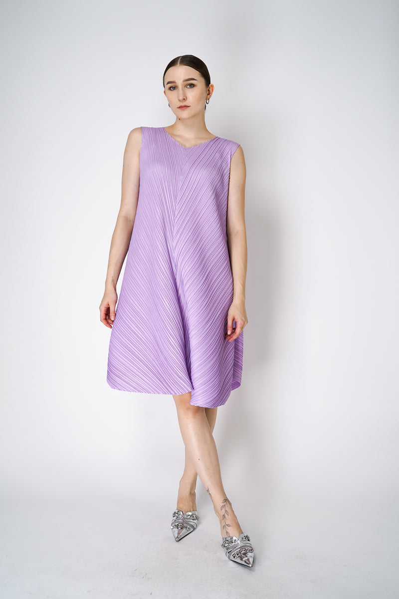 Pleats Please Issey Miyake Mellow Pleats Sleeveless Dress in Lilac Vancouver. Shop Online or in Store. 