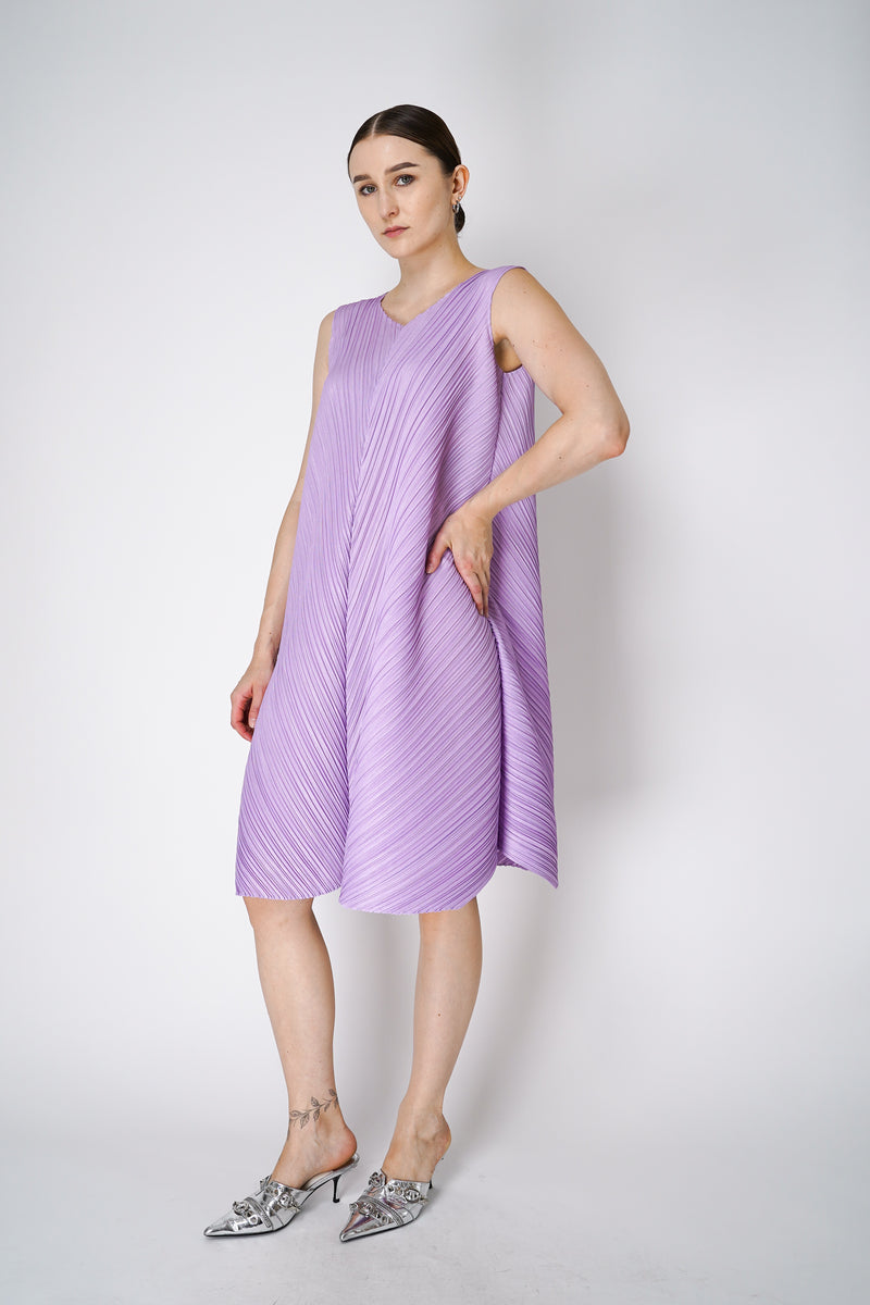 Pleats Please Issey Miyake Mellow Pleats Sleeveless Dress in Lilac Vancouver. Shop Online or in Store. 