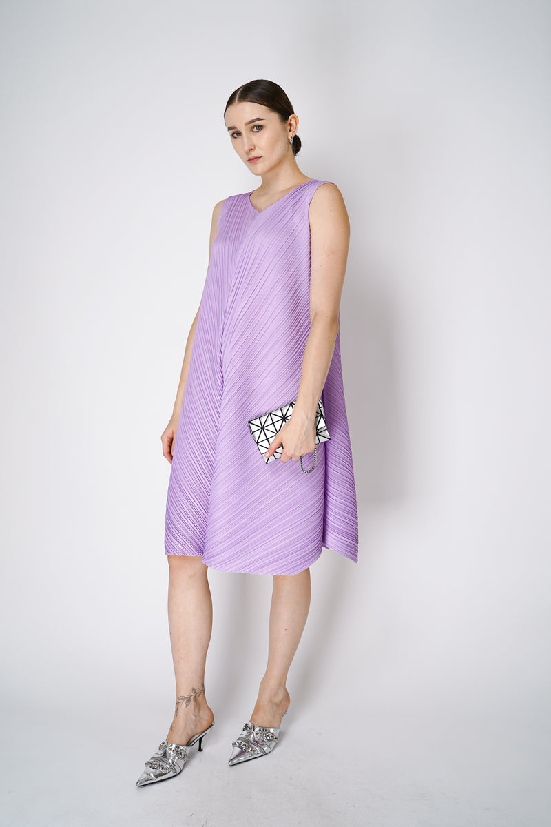 Pleats Please Issey Miyake Mellow Pleats Sleeveless Dress in Lilac Vancouver. Shop Online or in Store. 