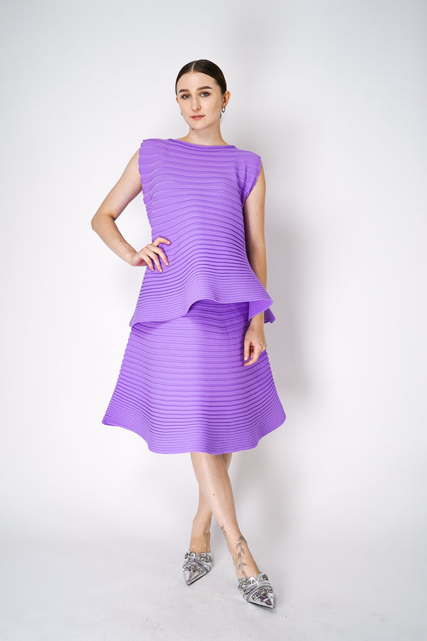 Pleats Please Issey Miyake Bounce Knit Flared Skirt in Lilac