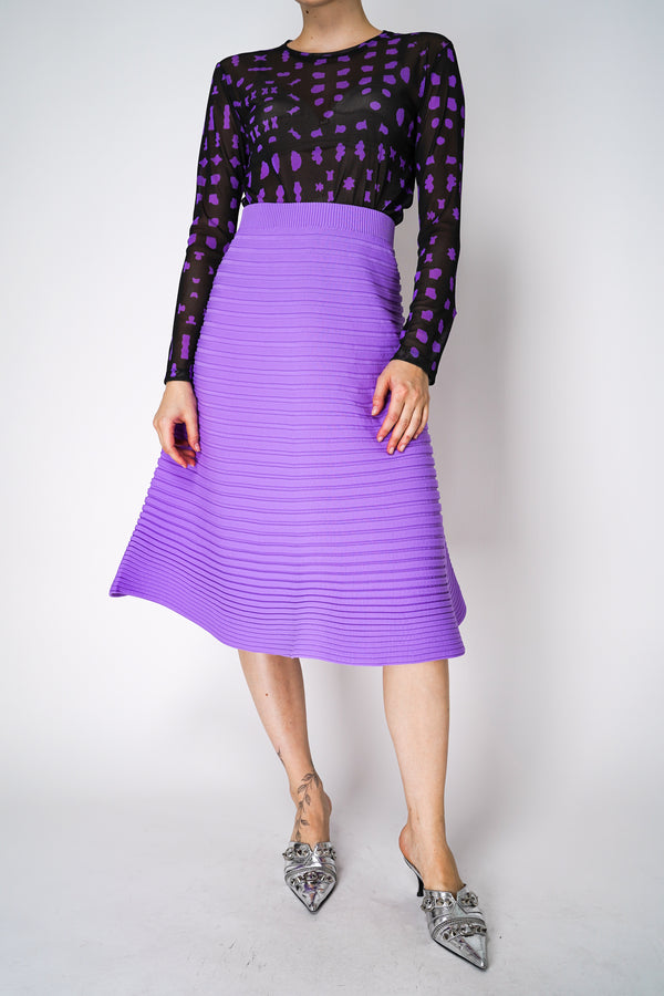 Pleats Please Issey Miyake Bounce Knit Flared Skirt in Lilac