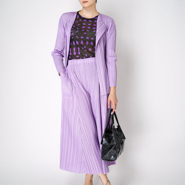 Pleats Please Issey Miyake Mellow Pleats Open Front Cardigan in Lilac