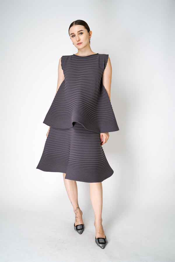 Pleats Please Issey Miyake Bounce Knit Flared Sleeveless Top in Grey Vancouver. Shop Online or in Store. 