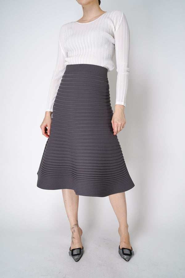 Pleats Please Issey Miyake Bounce Knit Flared Skirt in Grey