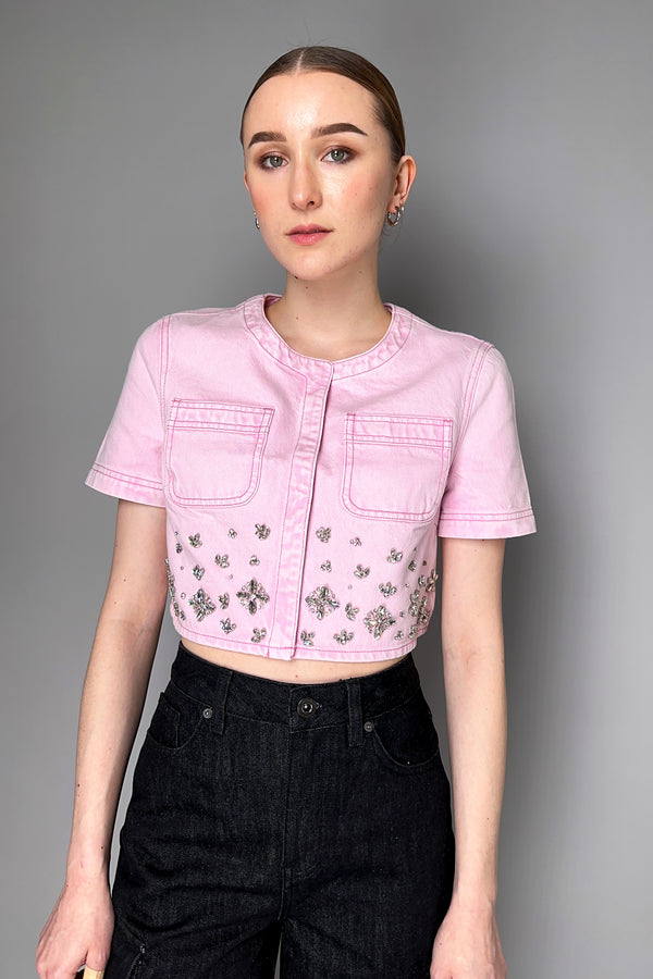 Self-Portrait Embellished Cropped Denim Top in Pink Vancouver. Shop Online or in Store. 