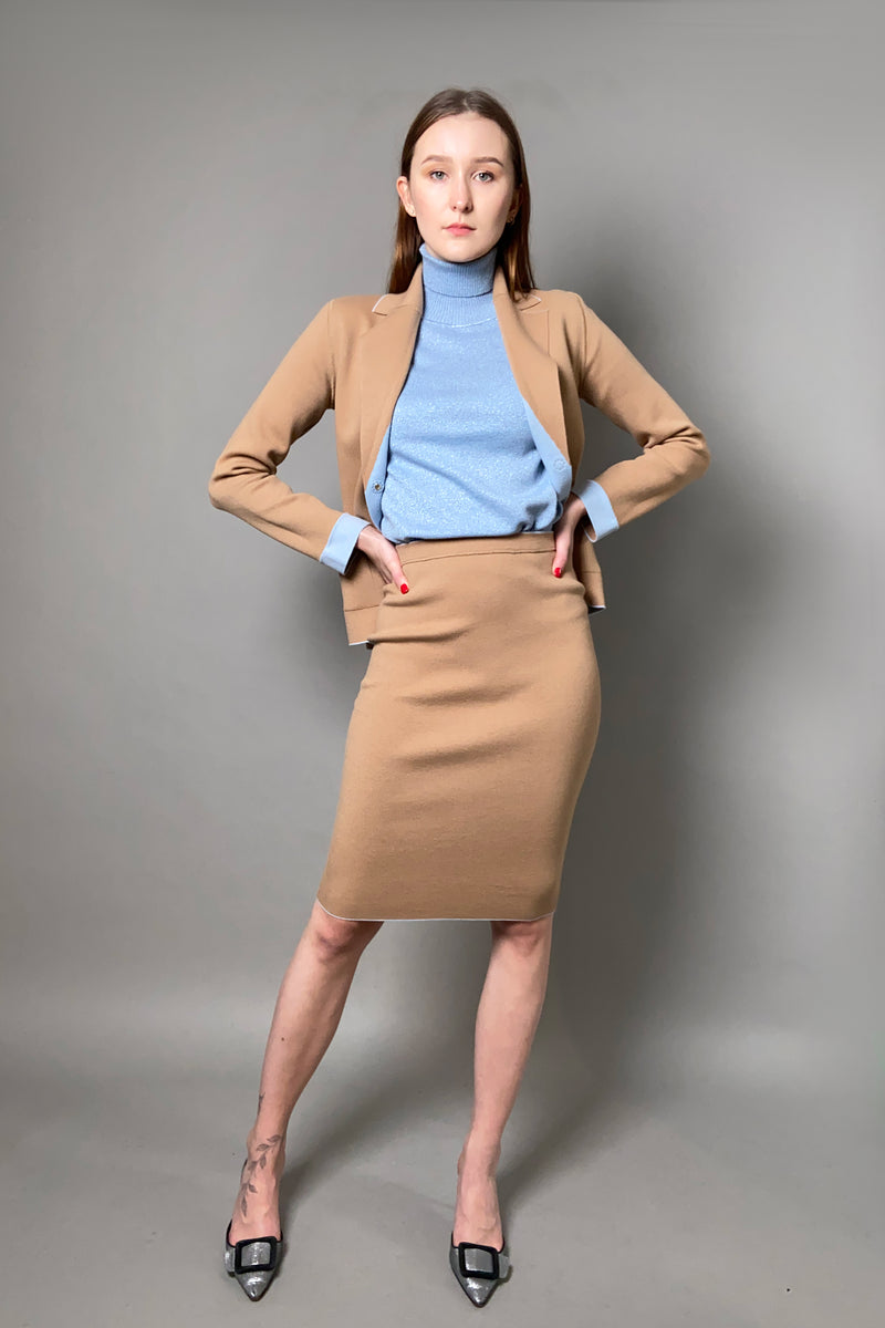 D. Exterior Reversible Knit Pencil Skirt in Sky and Camel