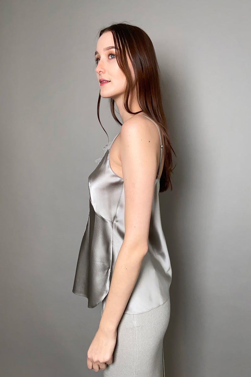 Dorothee Schumacher New Arrivals Shiny Ease Top in Pewter - Ashia Mode