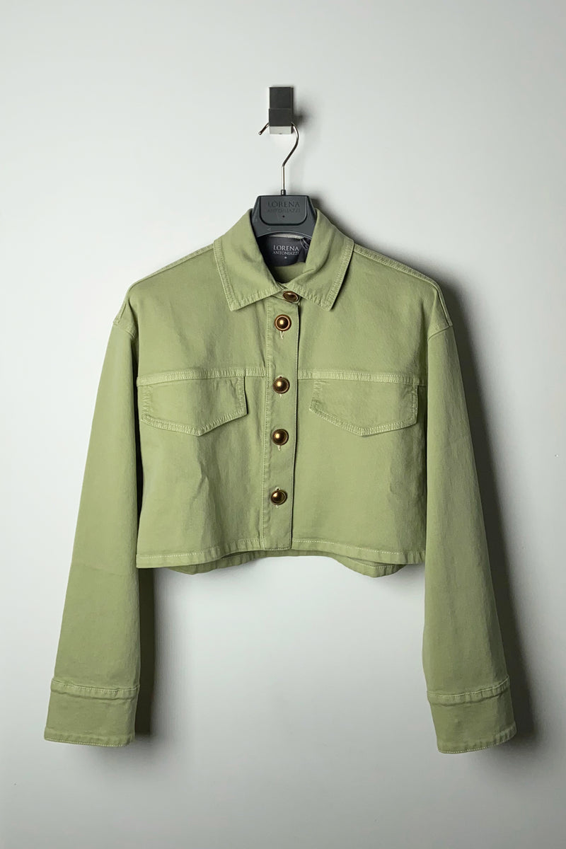 Lorena Antoniazzi Cropped Denim Jacket in Pistachio Green – Ashia