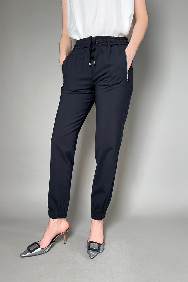 Lorena Antoniazzi Light Wool Jogger Pants in Dark Navy