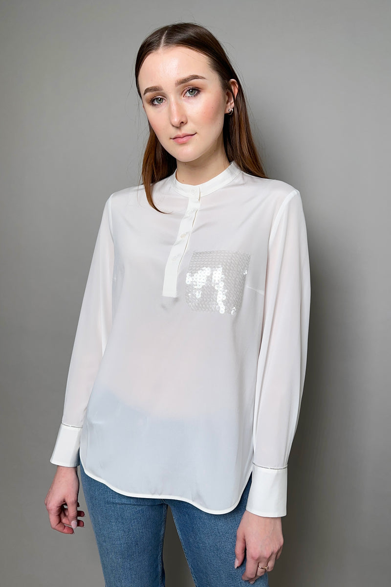 Peserico Silk Blouse with Sequin Pocket in Cream - Ashia Mode