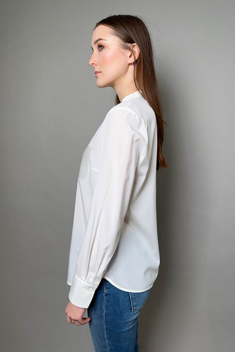 Peserico Silk Blouse with Sequin Pocket in Cream - Ashia Mode