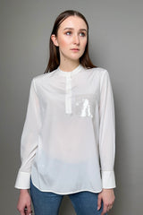 Peserico Silk Blouse with Sequin Pocket in Cream - Ashia Mode