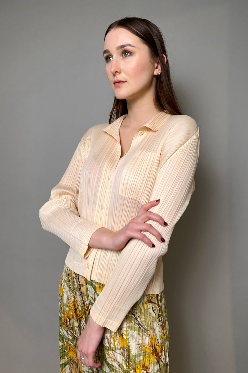 Pleats Please Monthly Colors: February Cardigan in Light Beige