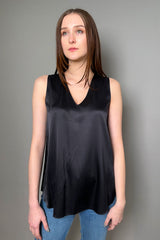 Antonelli Firenze Pecan Silk V-Neck Tank Top in Black