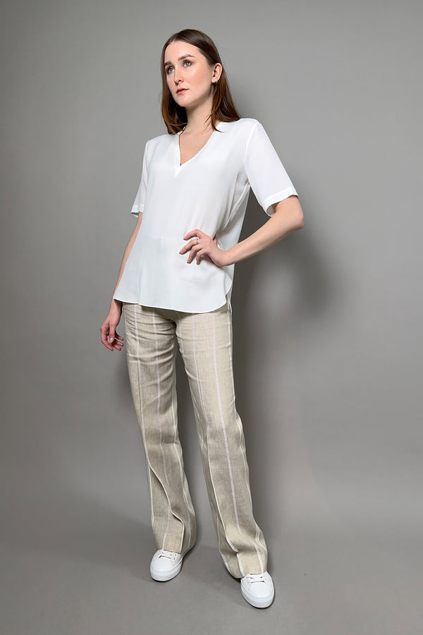 Antonelli Firenze Cerro Silk Crepe V-Neck Top in Cream