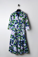 Samantha Sung Cotton Stretch Shirt Dress in Blue Cherry Blossom Print - Ashia Mode