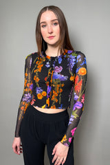 Fuzzi Black Tulle Cardigan with Floral Pattern