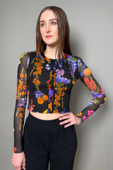 Fuzzi Black Tulle Cardigan with Floral Pattern