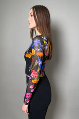 Fuzzi Black Tulle Cardigan with Floral Pattern