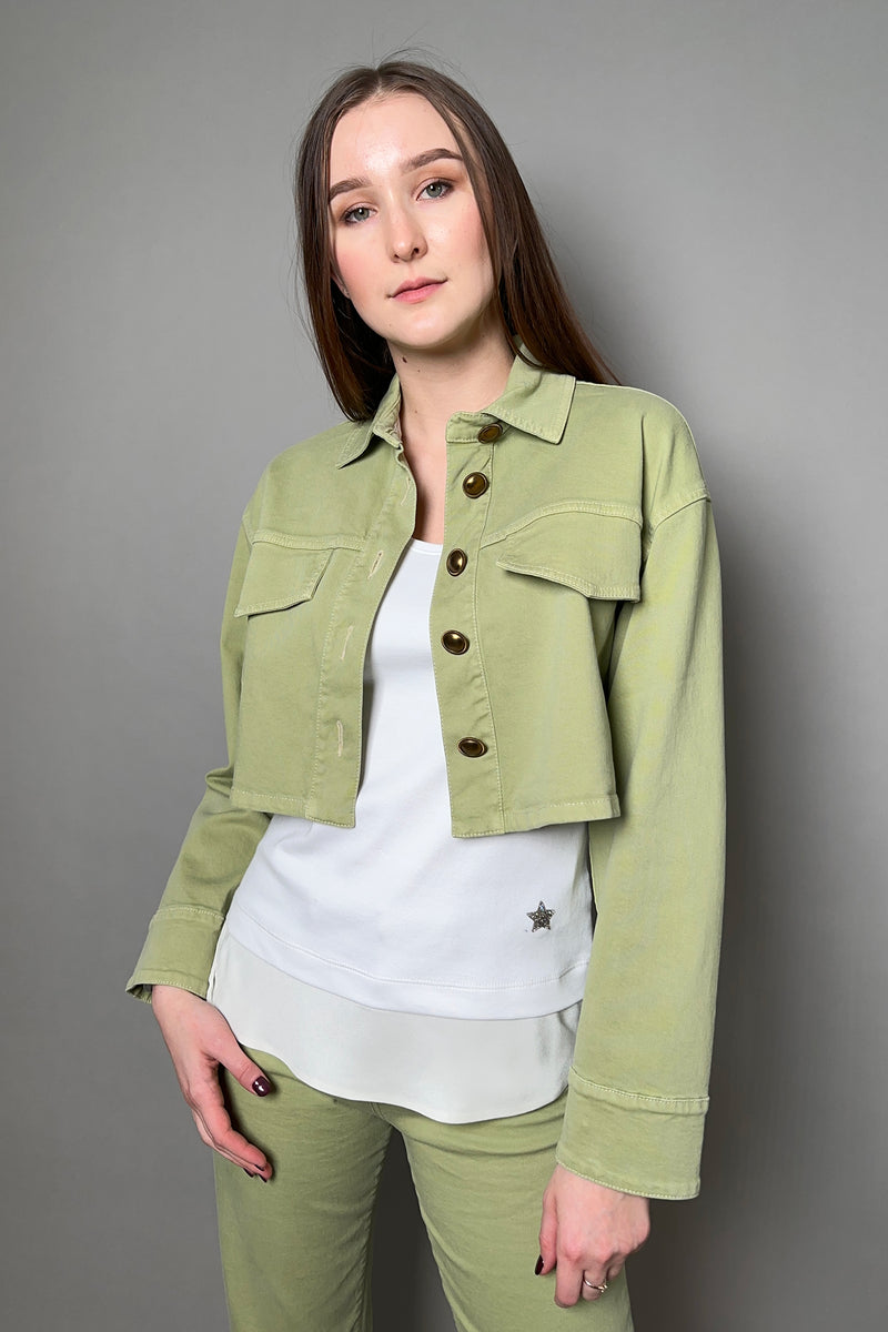 Lorena Antoniazzi Cropped Denim Jacket in Pistachio Green – Ashia