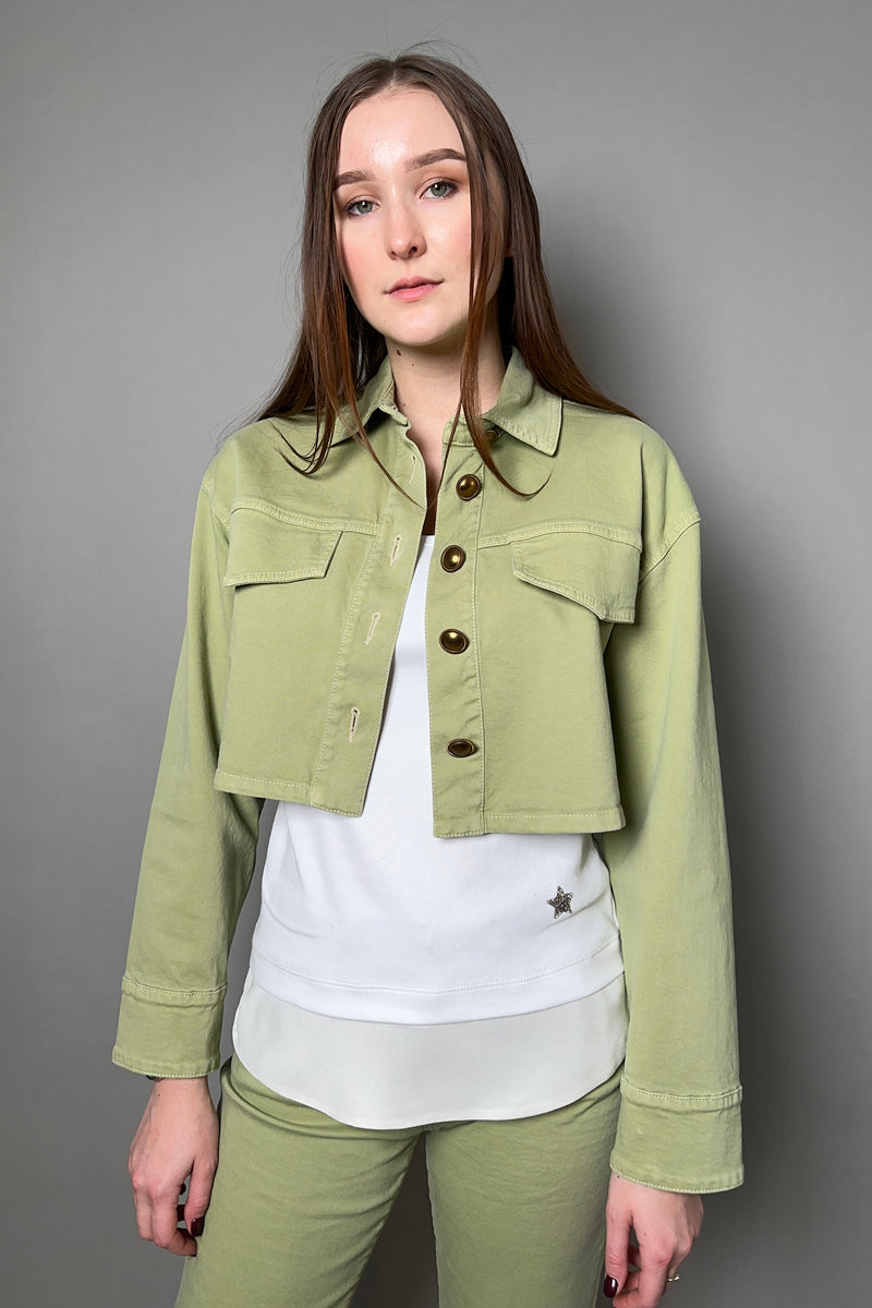 Lorena Antoniazzi Cropped Denim Jacket in Pistachio Green – Ashia