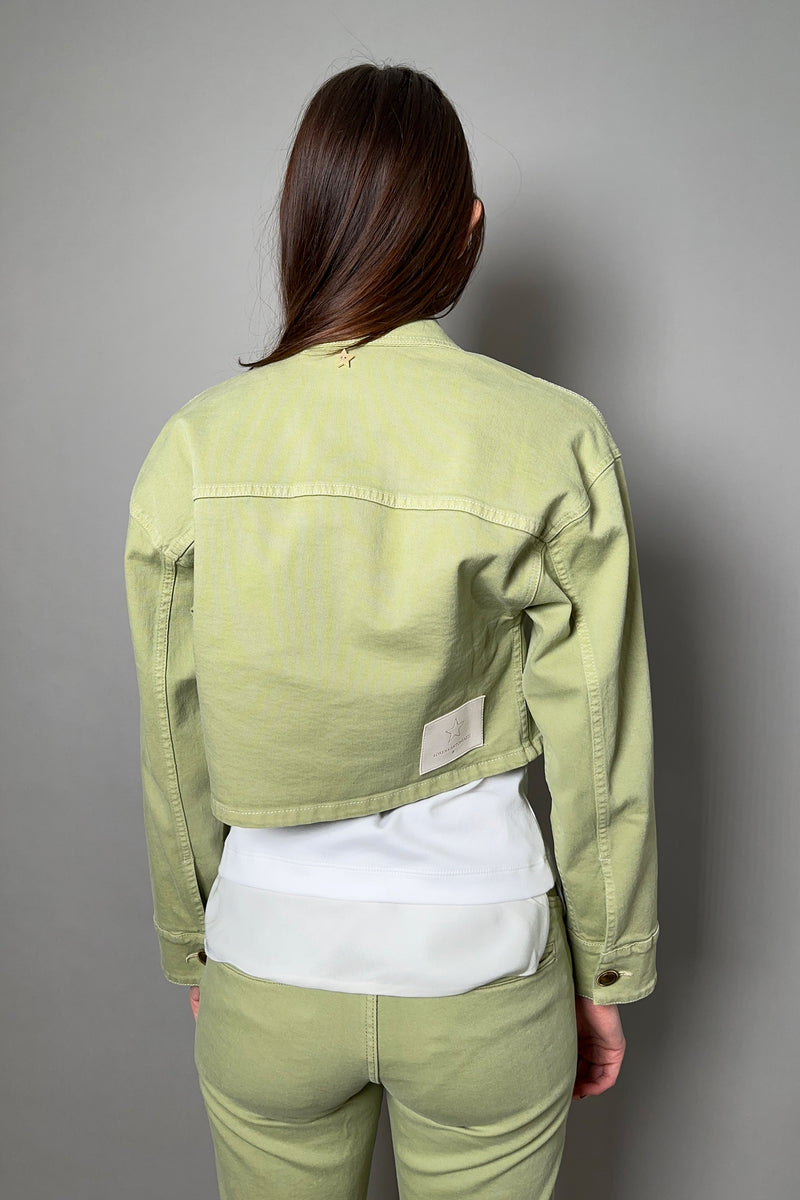 Lorena Antoniazzi Cropped Denim Jacket in Pistachio Green – Ashia