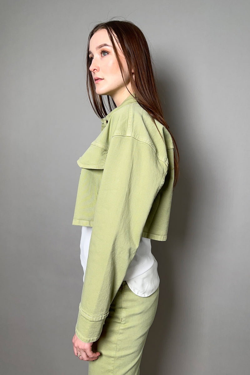 Lorena Antoniazzi Cropped Denim Jacket in Pistachio Green – Ashia