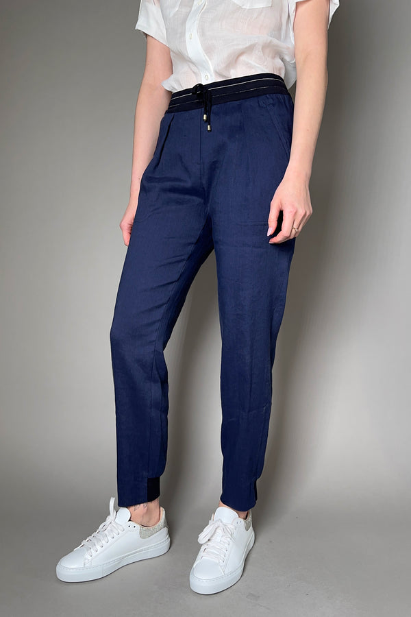 Lorena Antoniazzi Linen Jogger Pants in Dark Blue