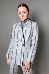 Lorena Antoniazzi Double-Breasted Wool Stripe Blazer in Grey Melange