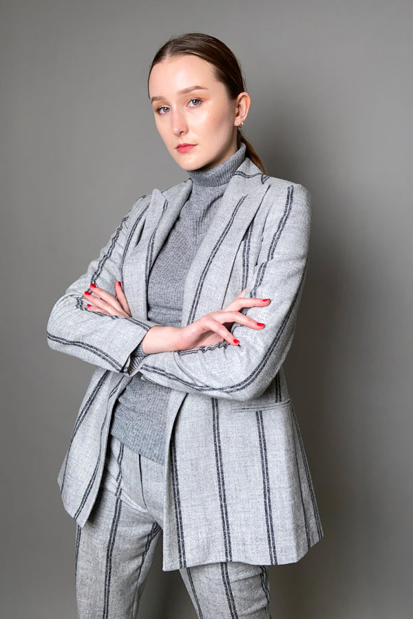 Lorena Antoniazzi Double-Breasted Wool Stripe Blazer in Grey Melange