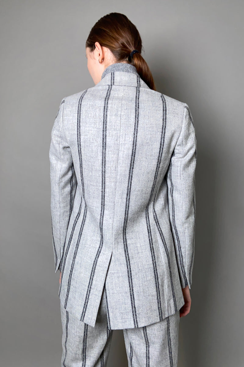 Lorena Antoniazzi Double-Breasted Wool Stripe Blazer in Grey Melange