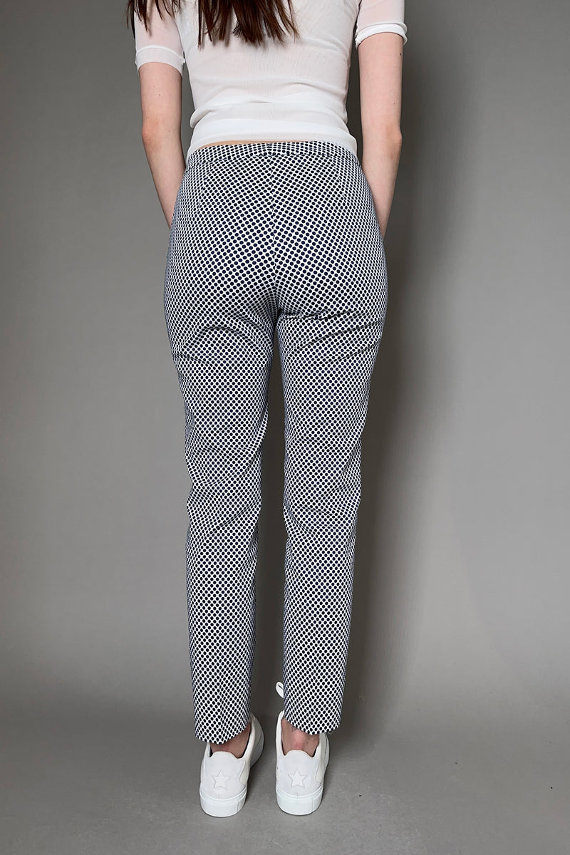 Peserico Stretchy Cotton Pants with Navy Polka Dots - Ashia Mode